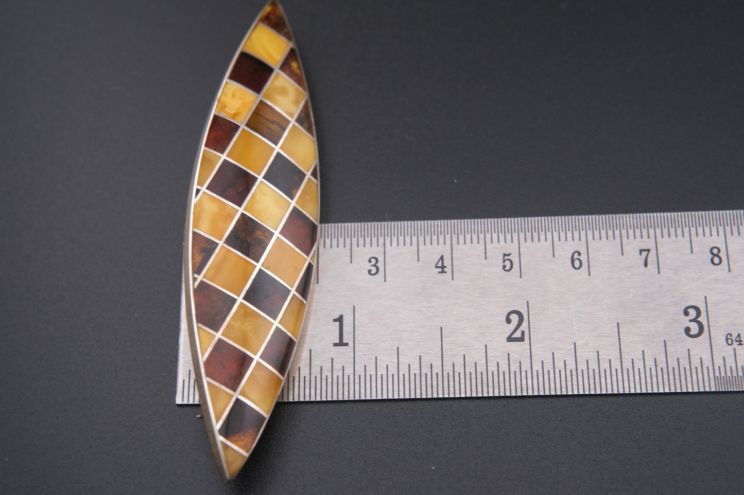 Vintage Sterling Silver Amber Mosaic Brooch – Marquise Shape