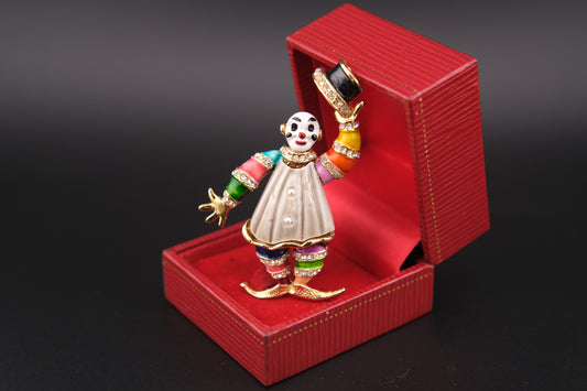 Vintage Clown Brooch – Attributed to Hattie Carnegie – Enamel & Rhinestone – Made in England