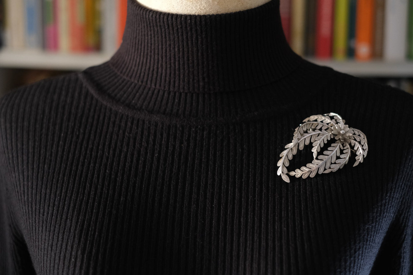 Vintage Crown Trifari Silver-Tone Leaf Spray Brooch