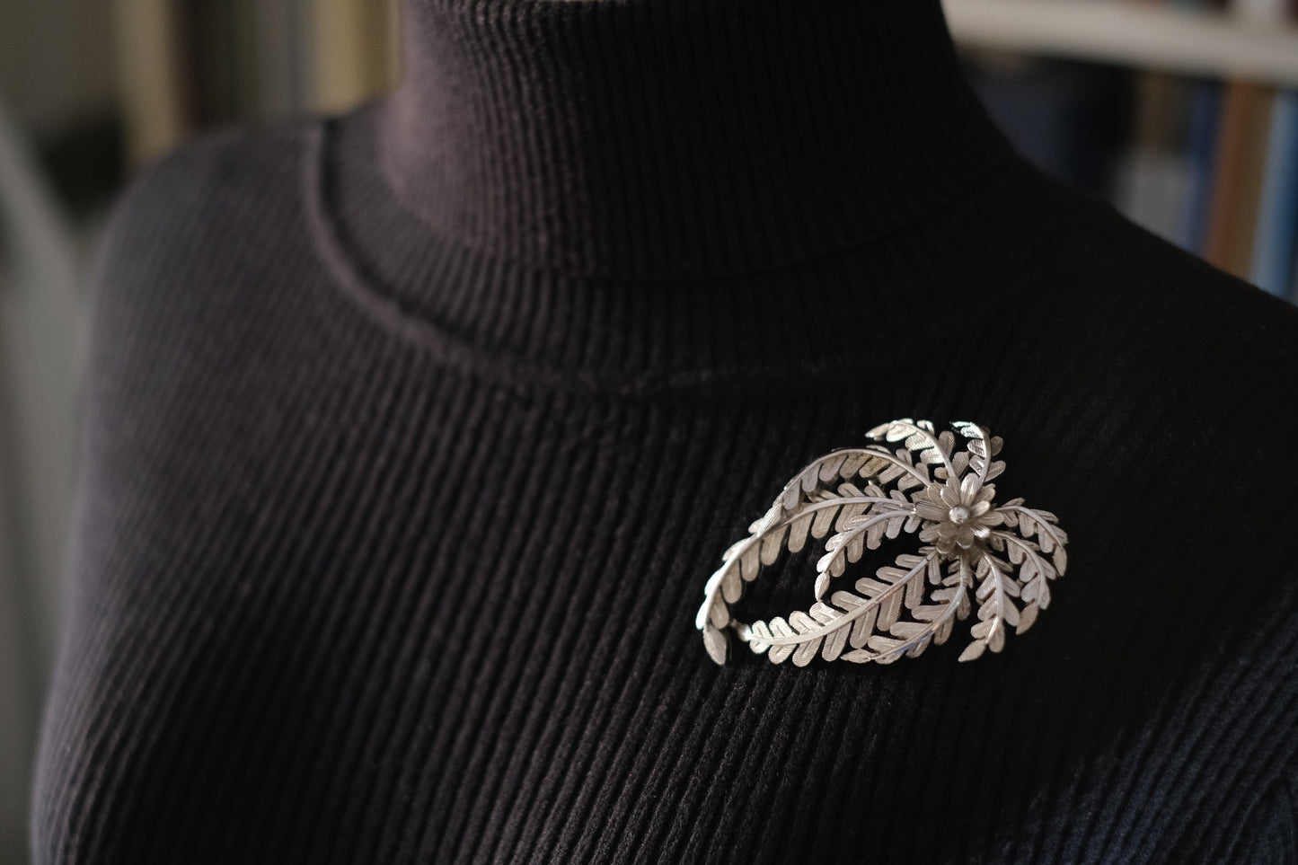 Vintage Crown Trifari Silver-Tone Leaf Spray Brooch
