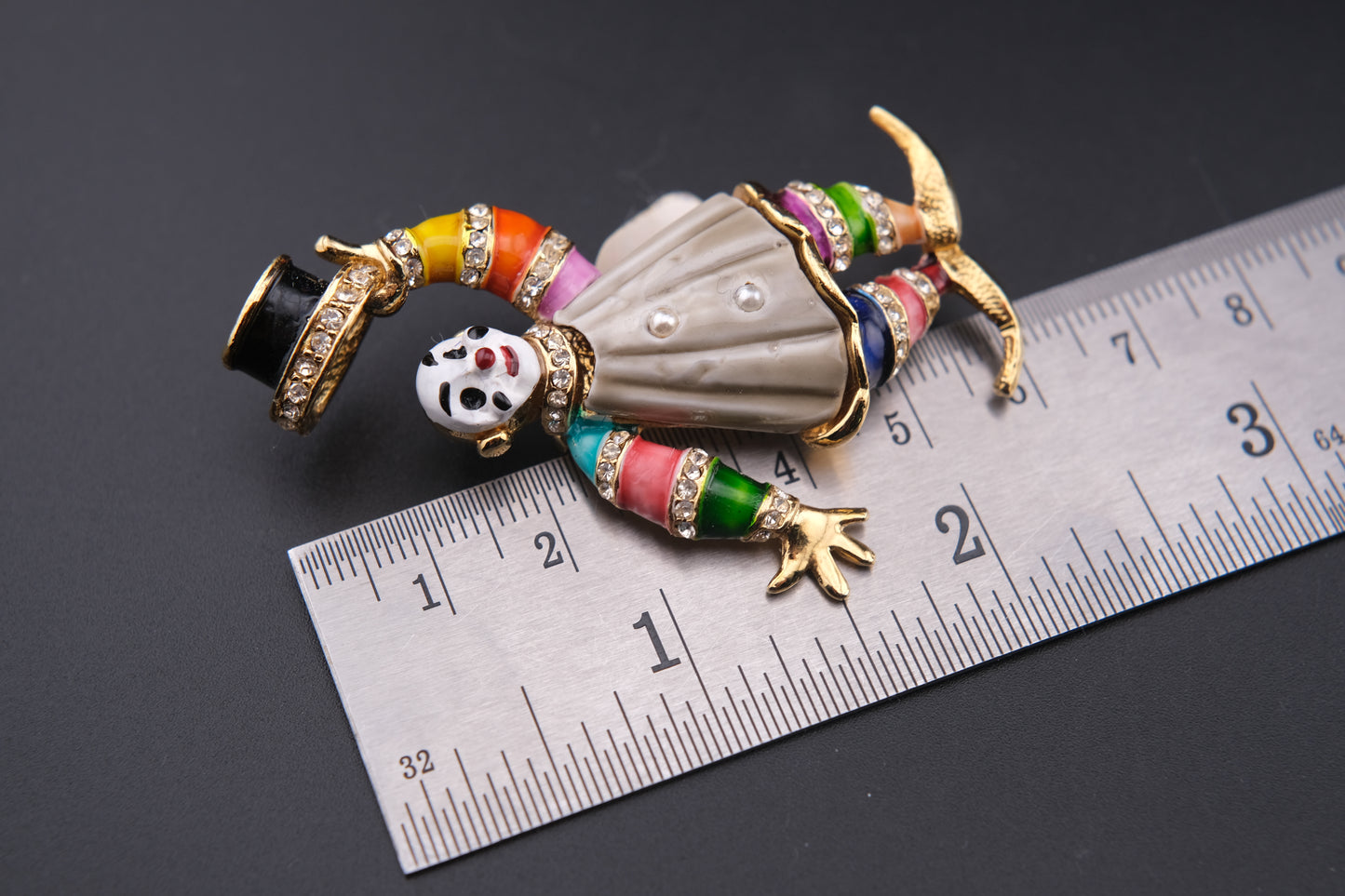 Vintage Clown Brooch – Attributed to Hattie Carnegie – Enamel & Rhinestone – Made in England
