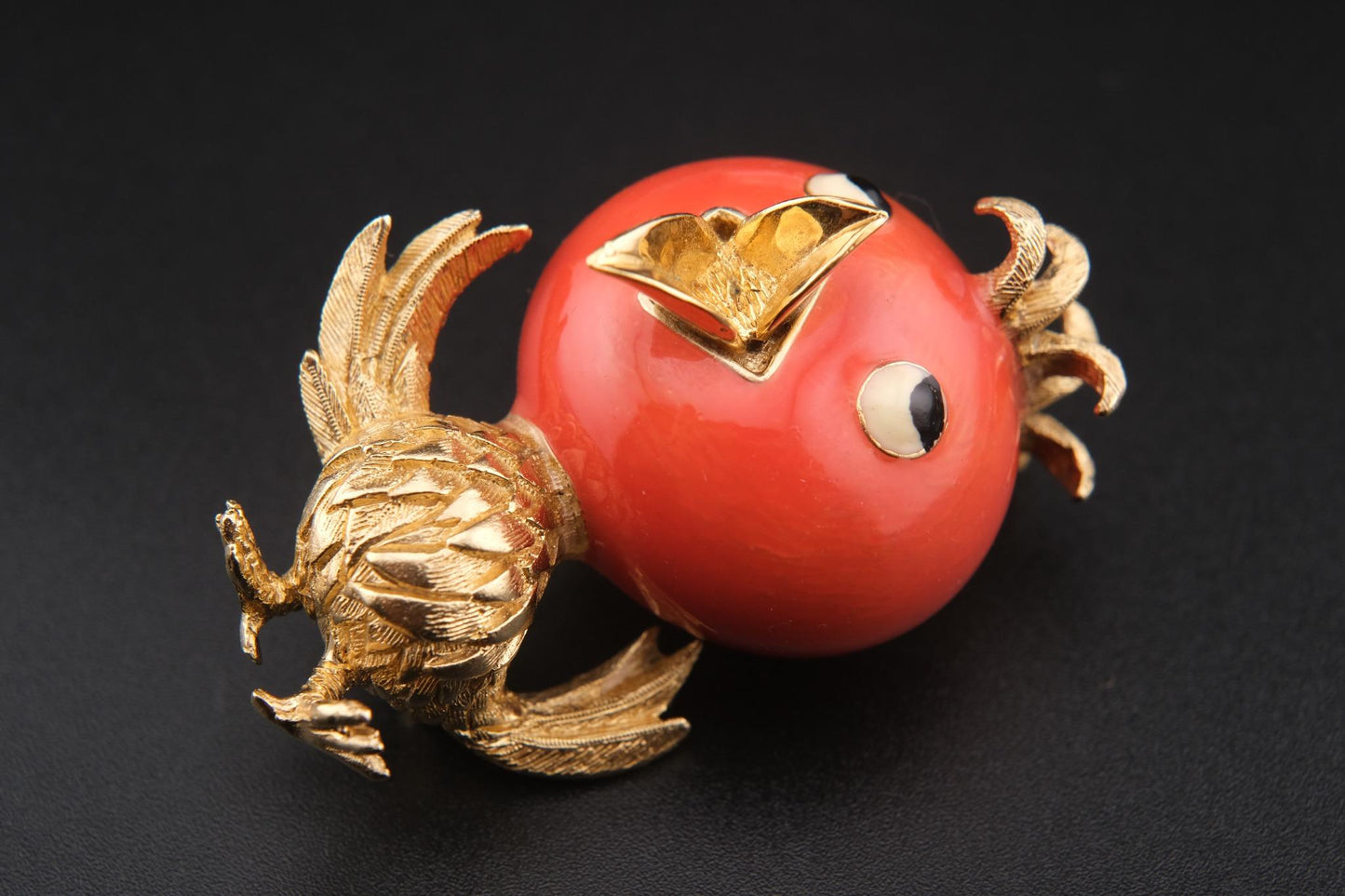Ciner Song Bird Brooch – Gold-Tone with Coral Red Enamel Head