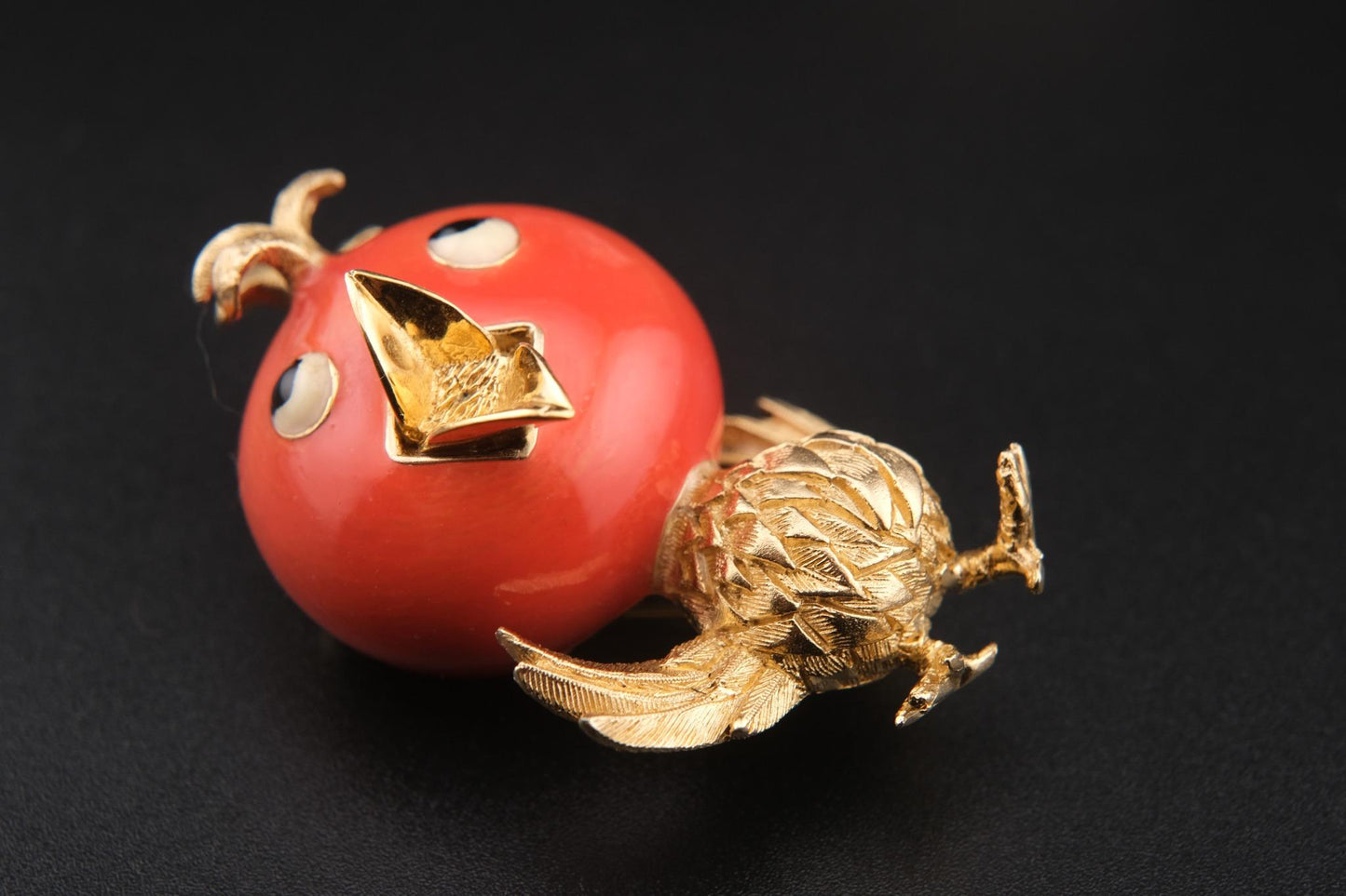 Ciner Song Bird Brooch – Gold-Tone with Coral Red Enamel Head