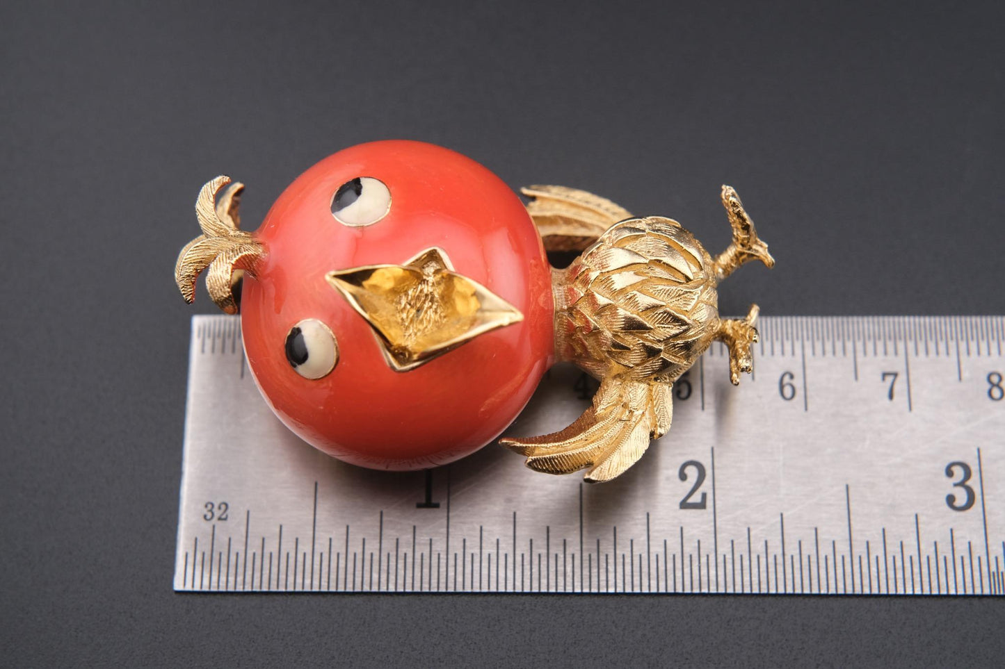Ciner Song Bird Brooch – Gold-Tone with Coral Red Enamel Head