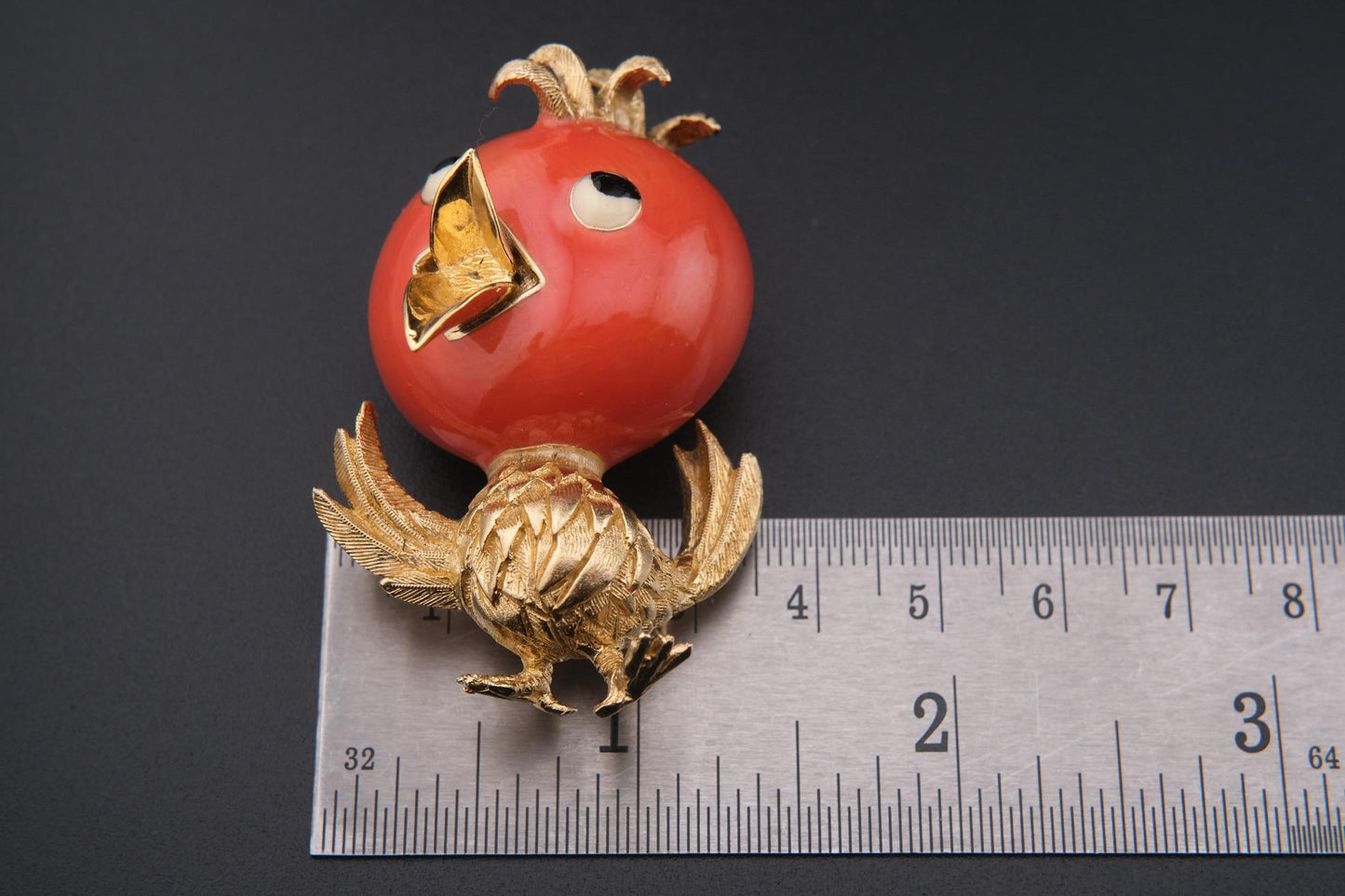 Ciner Song Bird Brooch – Gold-Tone with Coral Red Enamel Head