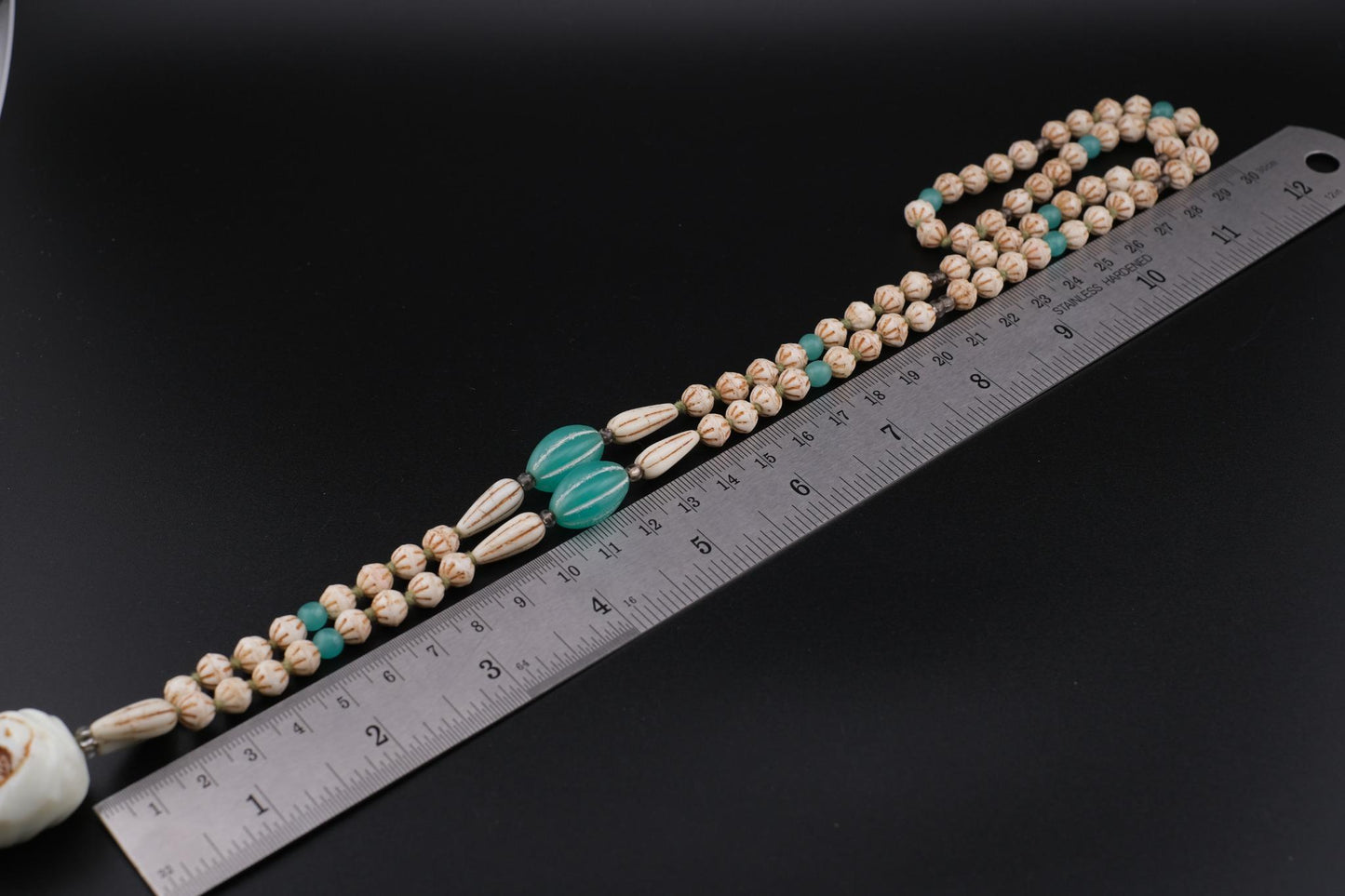 Vintage Carved Face Bead Tribal Necklace – 40" Long
