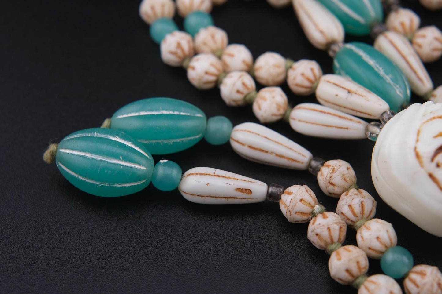 Vintage Carved Face Bead Tribal Necklace – 40" Long