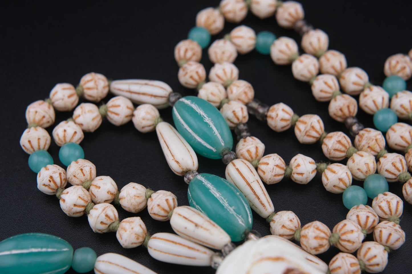 Vintage Carved Face Bead Tribal Necklace – 40" Long