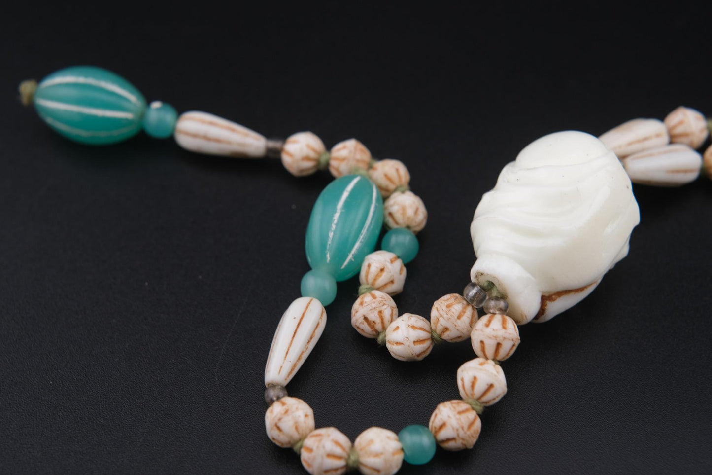 Vintage Carved Face Bead Tribal Necklace – 40" Long