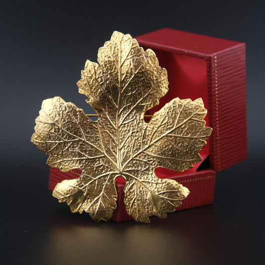 KENZO Vintage Gold-Tone Textured Maple Leaf Brooch – Paris Signed Statement Pin