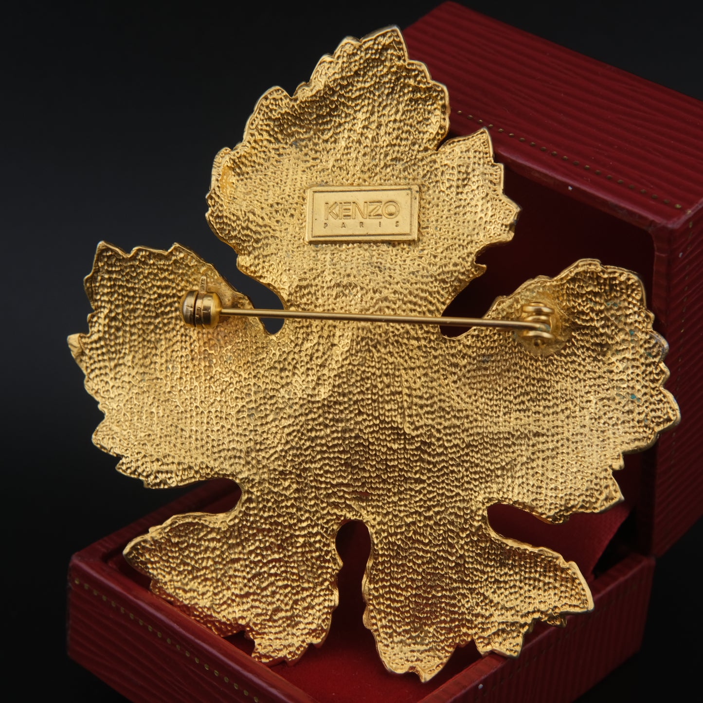KENZO Vintage Gold-Tone Textured Maple Leaf Brooch – Paris Signed Statement Pin