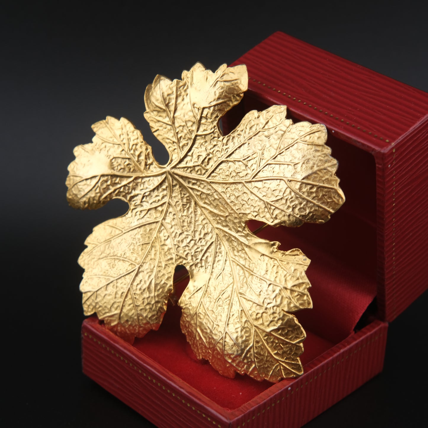 KENZO Vintage Gold-Tone Textured Maple Leaf Brooch – Paris Signed Statement Pin