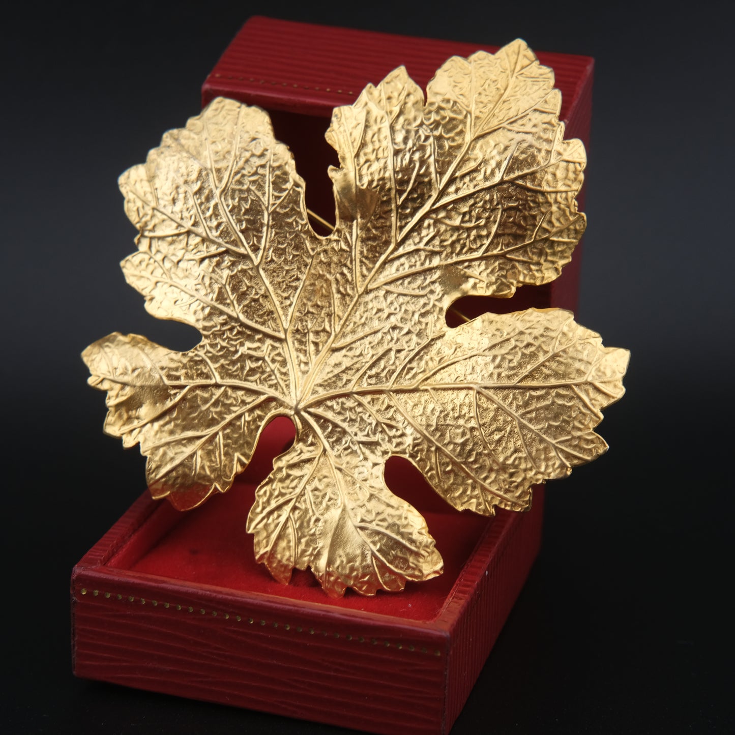 KENZO Vintage Gold-Tone Textured Maple Leaf Brooch – Paris Signed Statement Pin