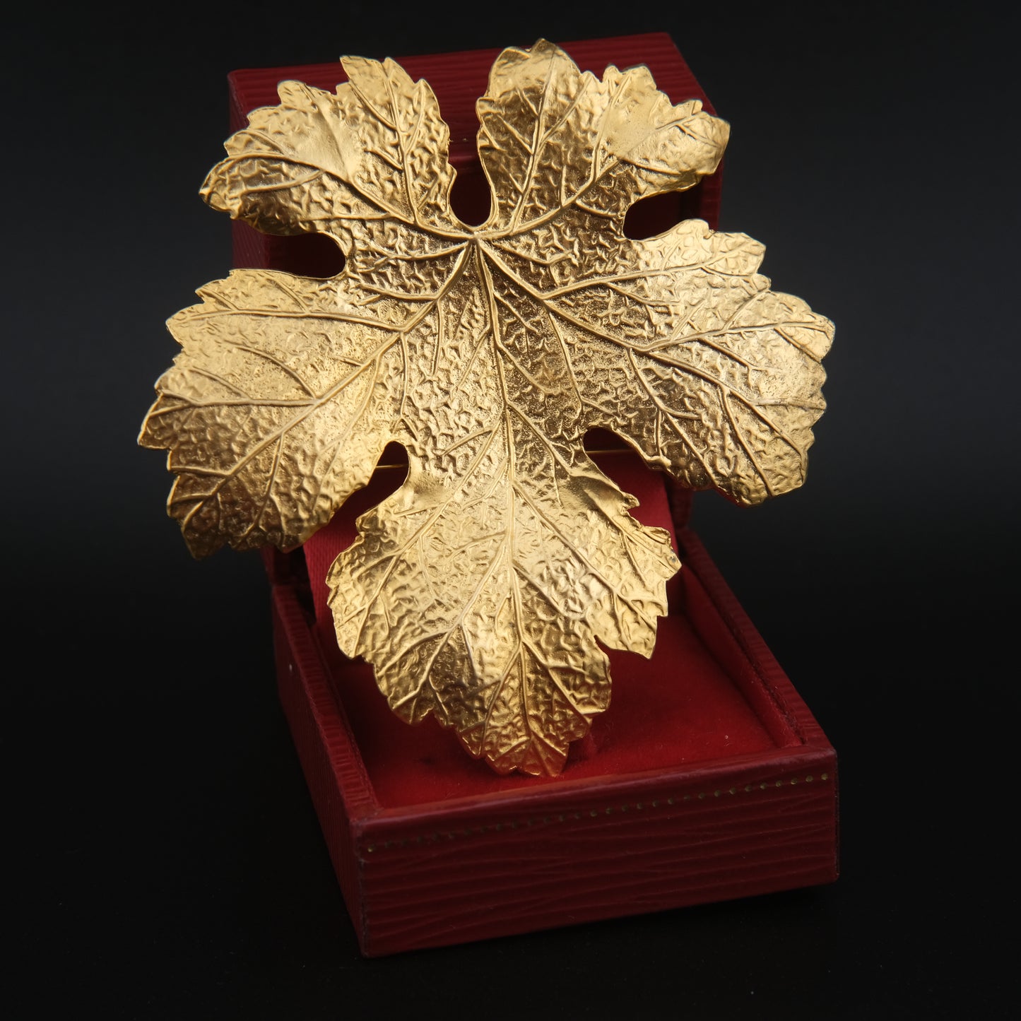KENZO Vintage Gold-Tone Textured Maple Leaf Brooch – Paris Signed Statement Pin