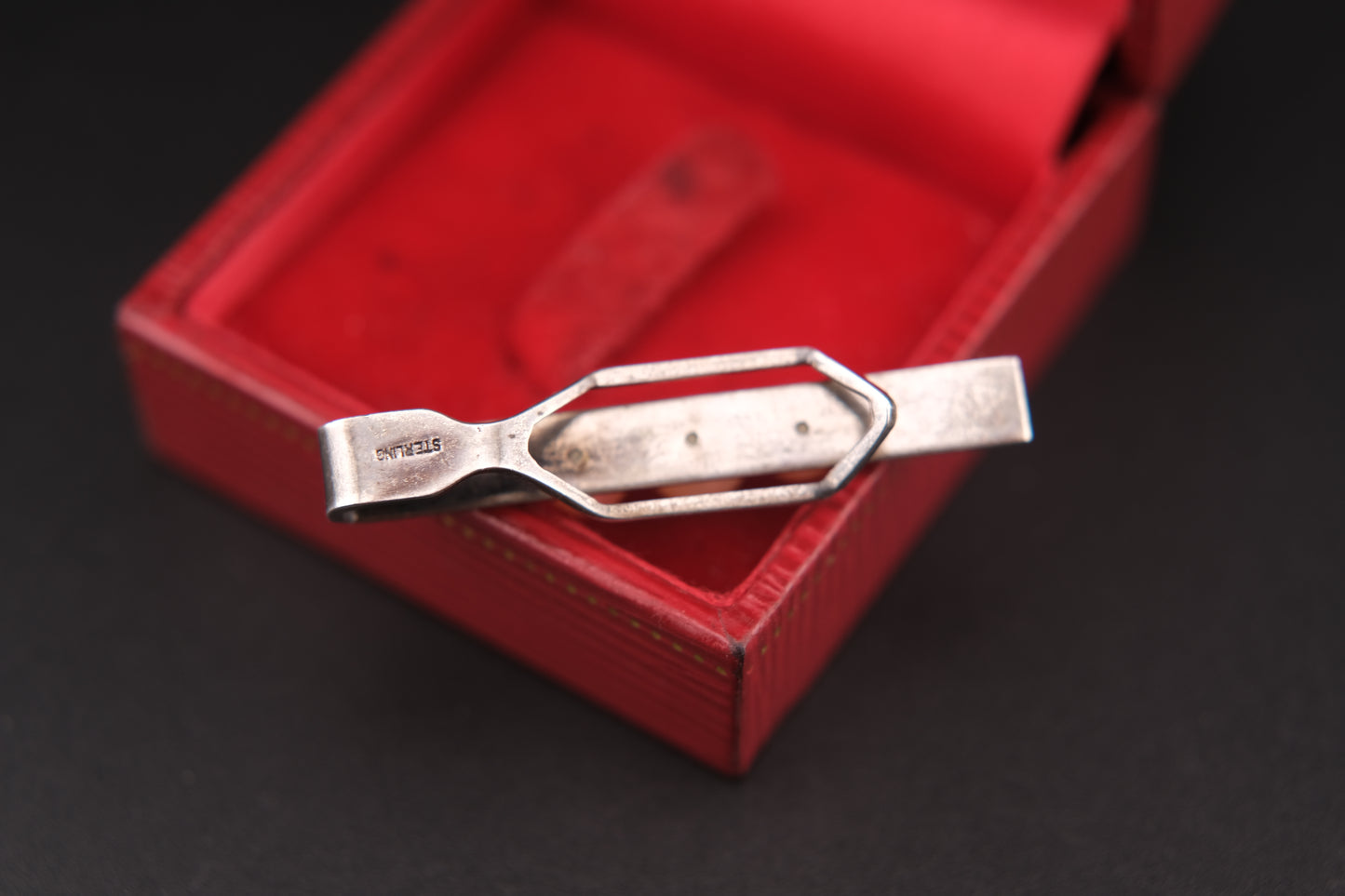 Vintage Sterling Silver Tie Clip – Three Genuine Pearls with Engraved Design