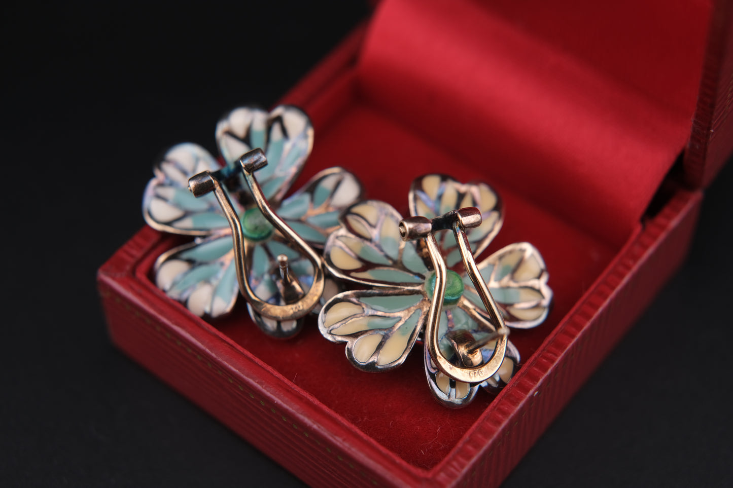 Vintage 925 Sterling Silver Enamel Flower Clip-On Earrings with Genuine Pearls