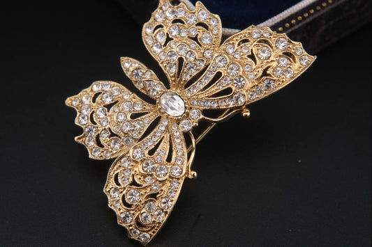 Attwood & Sawyer Vintage Rhinestone Butterfly Brooch – Signed A&S Rhinestone Jewelry with Sapphire Blue Crystal