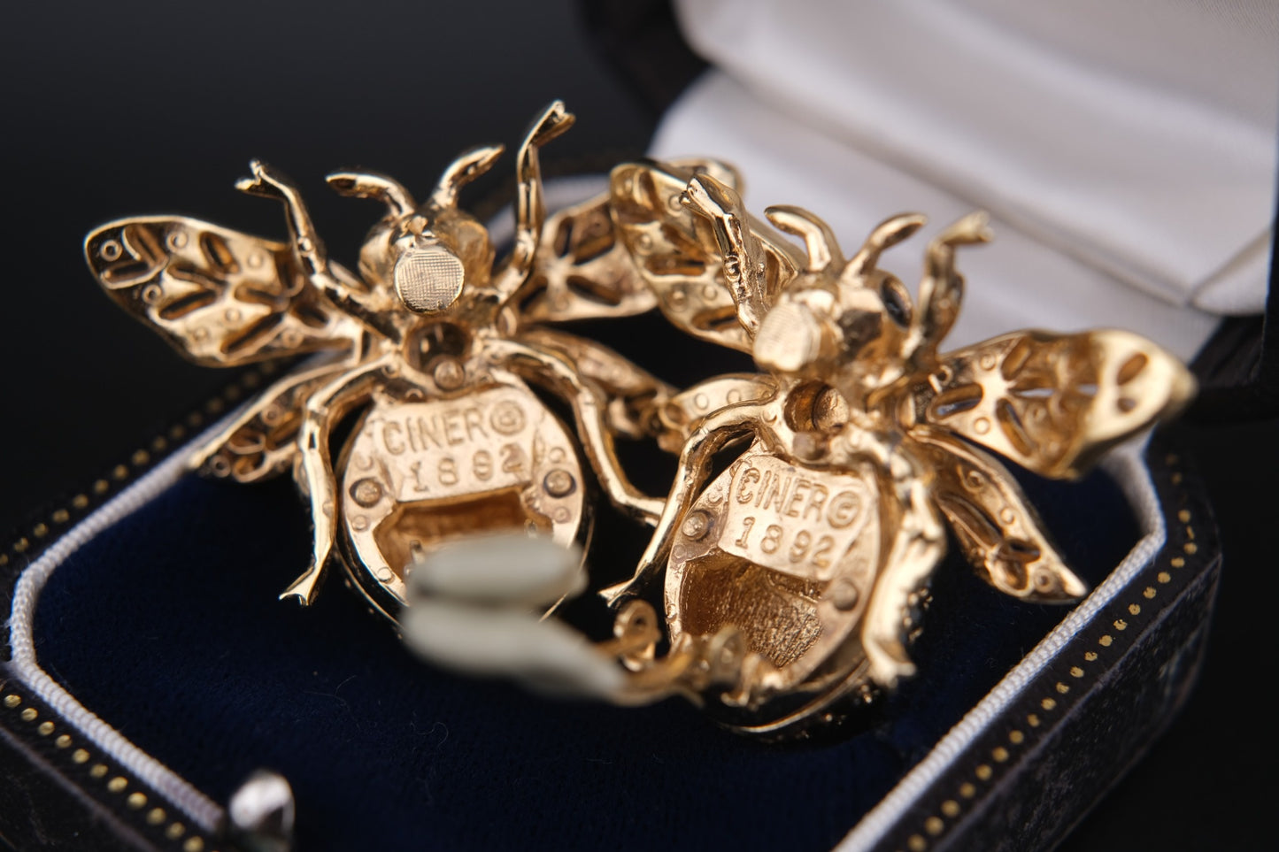 Ciner New York Gold Plated 100th Anniversary Bee Clip-on Earrings