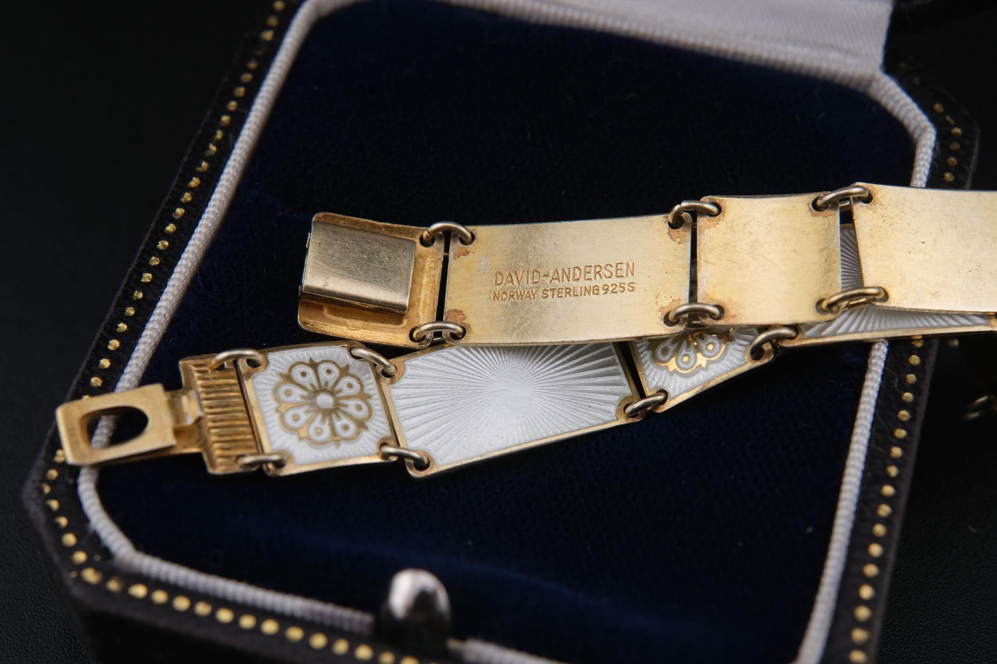 Vintage David-Andersen White Guilloché Enamel Bracelet – Gold Vermeil over Sterling Silver