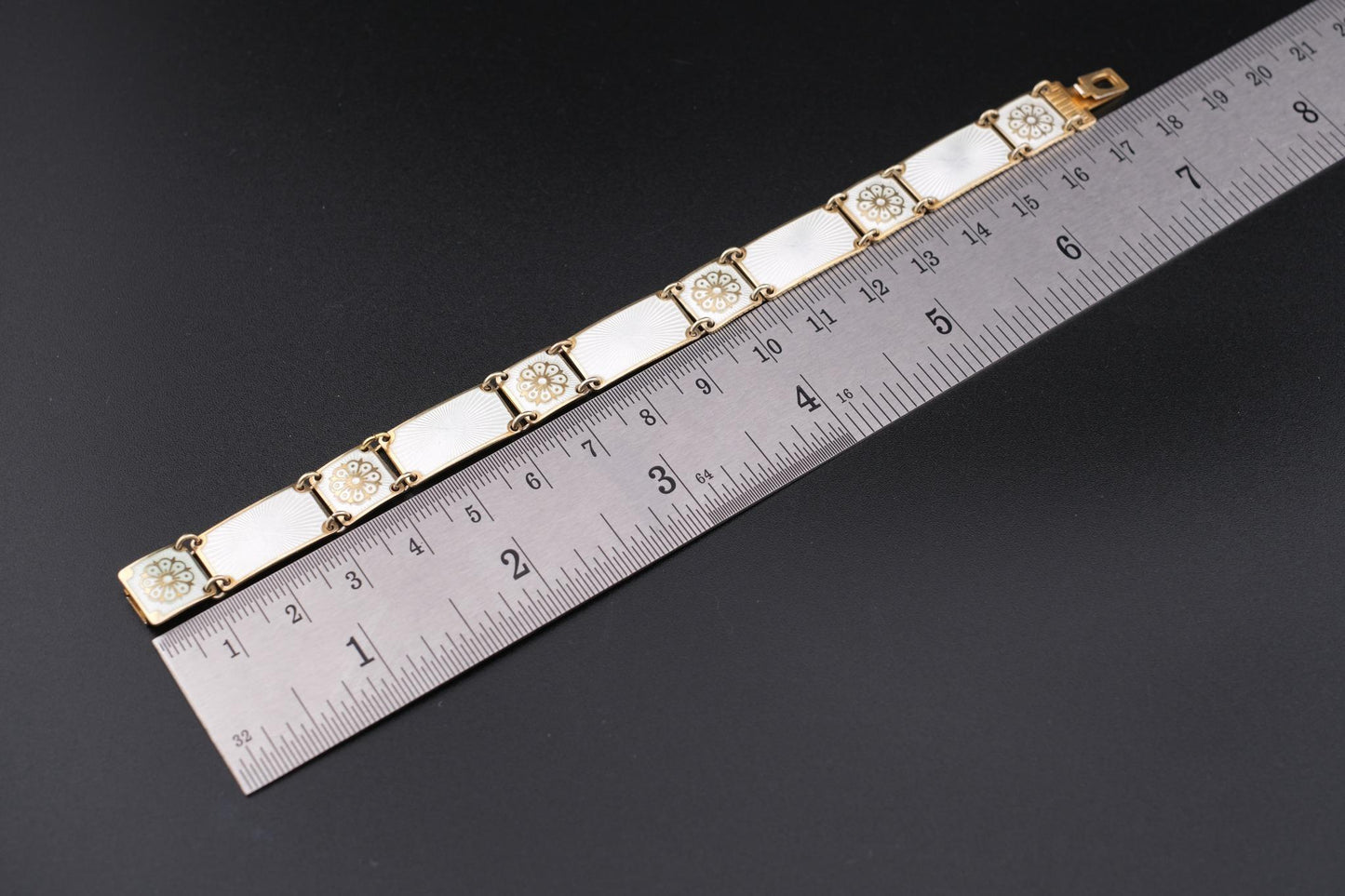 Vintage David-Andersen White Guilloché Enamel Bracelet – Gold Vermeil over Sterling Silver