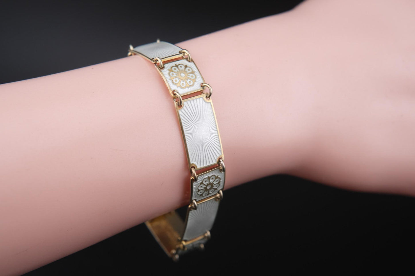 Vintage David-Andersen White Guilloché Enamel Bracelet – Gold Vermeil over Sterling Silver