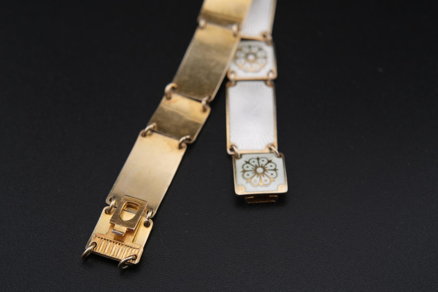 Vintage David-Andersen White Guilloché Enamel Bracelet – Gold Vermeil over Sterling Silver