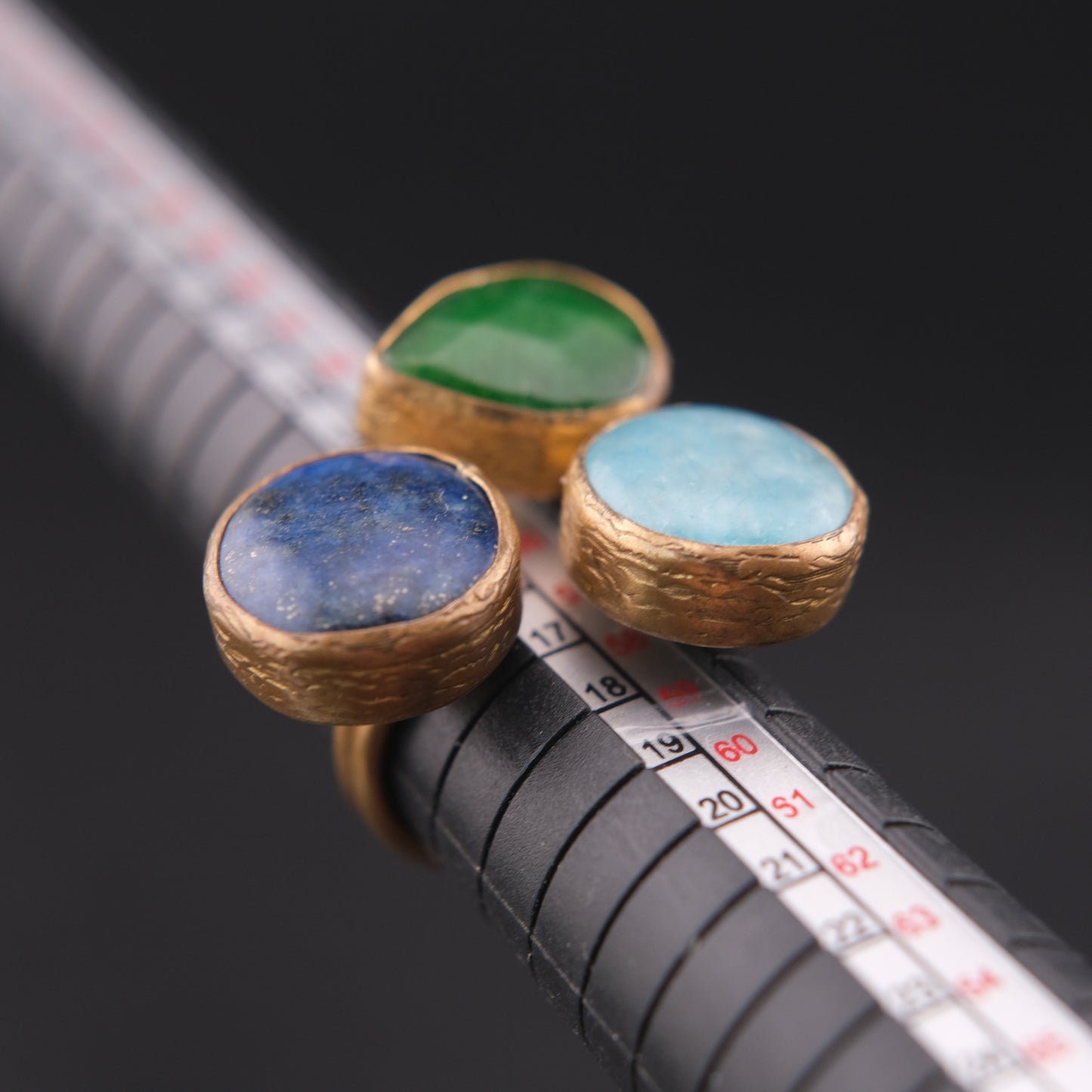 ❤️ Triple Stone Adjustable Ring – Lapis Lazuli, Larimar & Green Jade | Sculptural Cocktail Ring