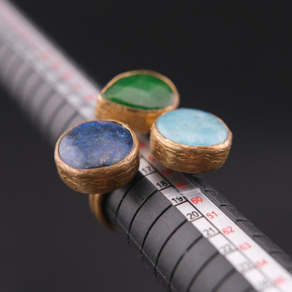 ❤️ Triple Stone Adjustable Ring – Lapis Lazuli, Larimar & Green Jade | Sculptural Cocktail Ring