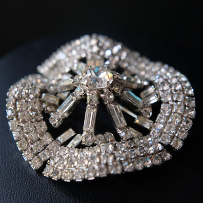 Vintage Kramer Fanburst Brooch | 1950s Signed Rhinestone Statement Pin