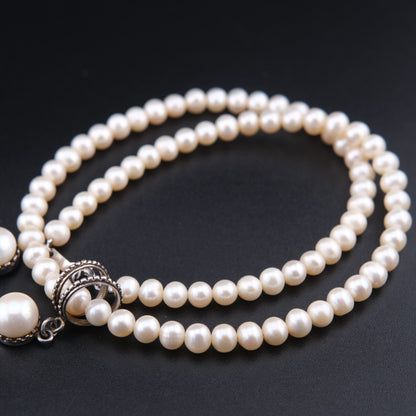 ❤️ Vintage 925 Silver Pearl Garnet Cross Necklace 16"