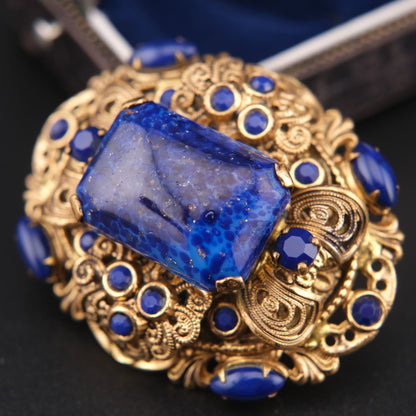 ❤️Vintage Ornate Blue Glass Filigree Brooch / Pendant – West Germany