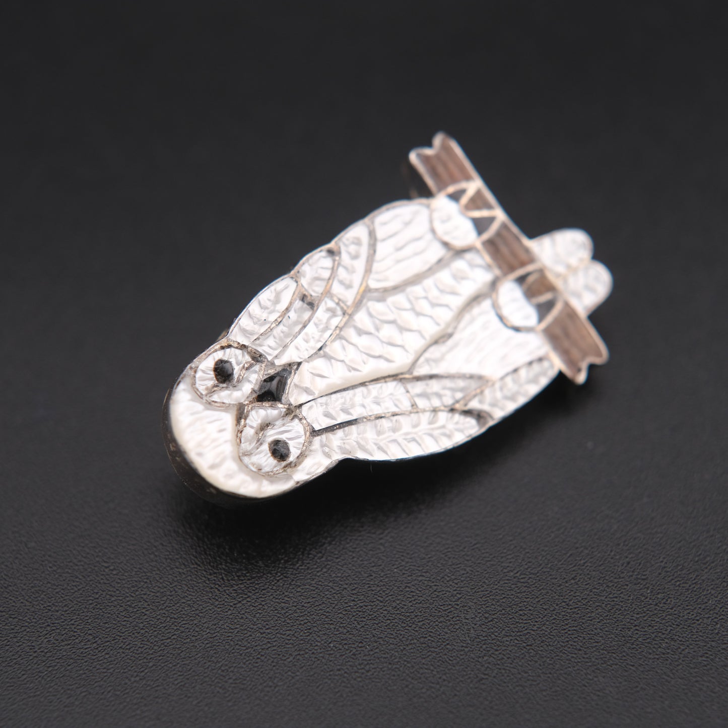 Native American White Pearl Owl Brooch & Pendant – Sterling Silver Cloisonné Enamel