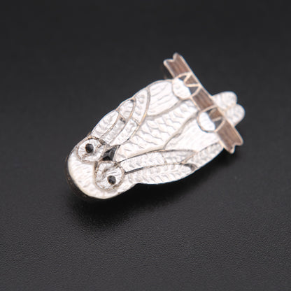 Native American White Pearl Owl Brooch & Pendant – Sterling Silver Cloisonné Enamel