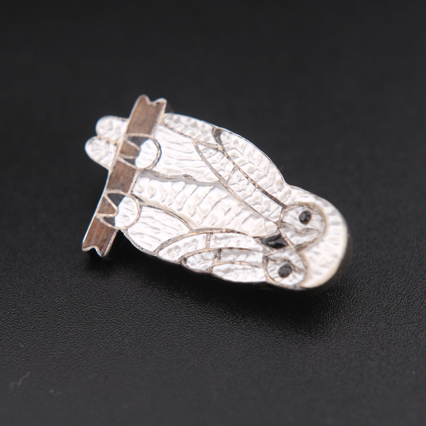 Native American White Pearl Owl Brooch & Pendant – Sterling Silver Cloisonné Enamel