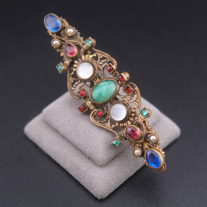 ❤️ Antique Austro-Hungarian Style Bohemian Glass Filigree Bar Brooch
