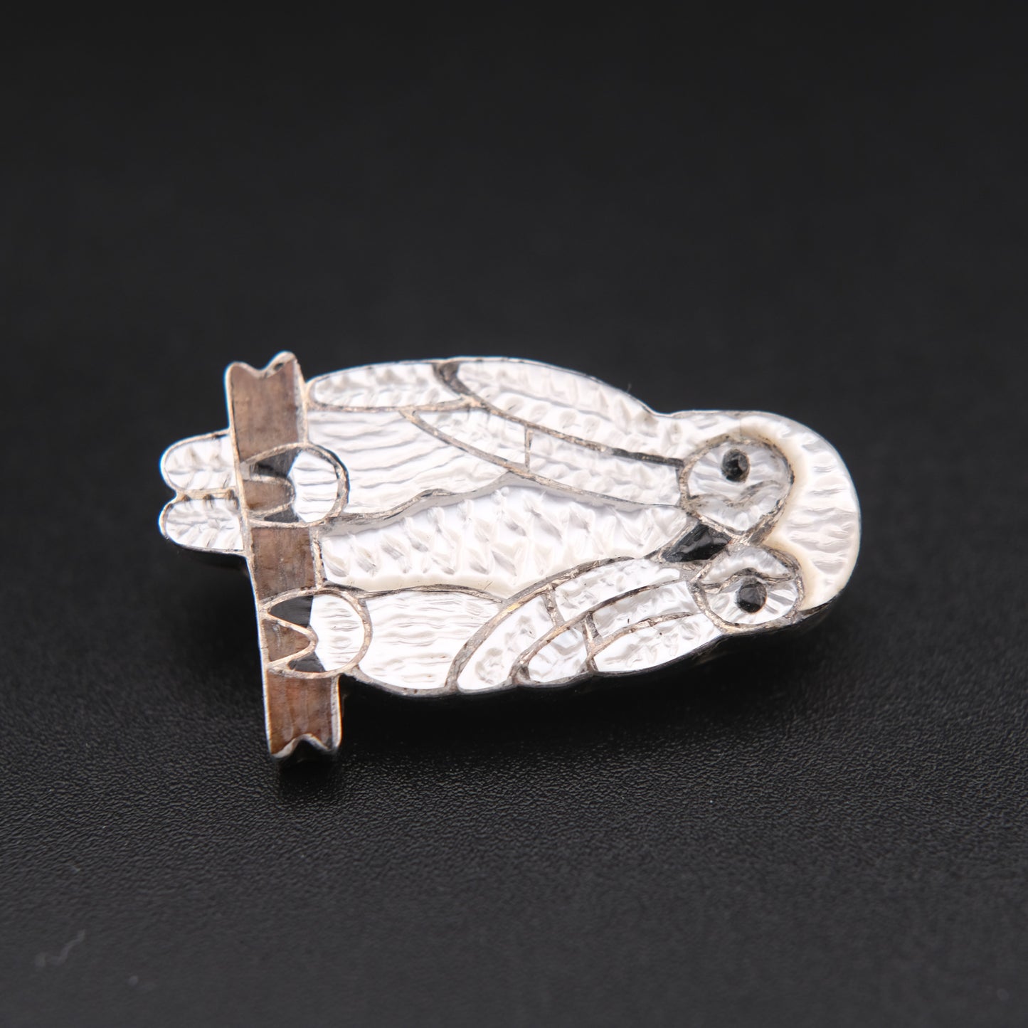 Native American White Pearl Owl Brooch & Pendant – Sterling Silver Cloisonné Enamel