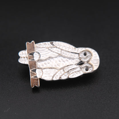 Native American White Pearl Owl Brooch & Pendant – Sterling Silver Cloisonné Enamel