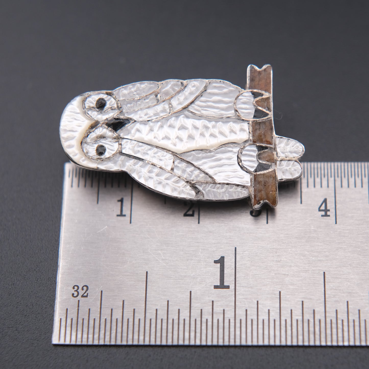 Native American White Pearl Owl Brooch & Pendant – Sterling Silver Cloisonné Enamel