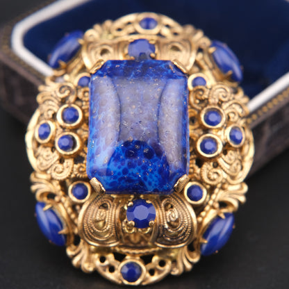 ❤️Vintage Ornate Blue Glass Filigree Brooch / Pendant – West Germany