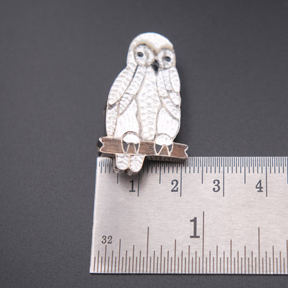 Native American White Pearl Owl Brooch & Pendant – Sterling Silver Cloisonné Enamel