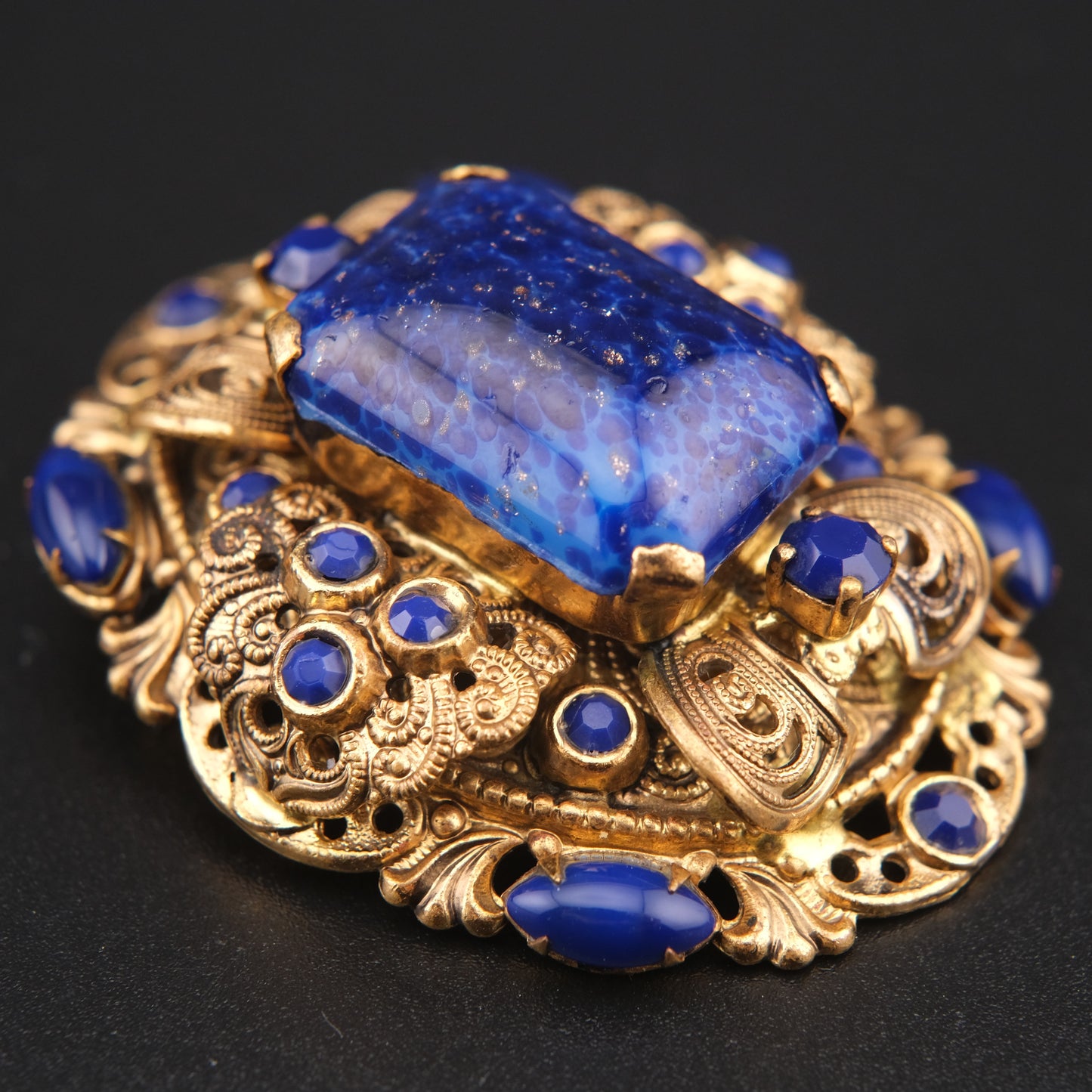 ❤️Vintage Ornate Blue Glass Filigree Brooch / Pendant – West Germany