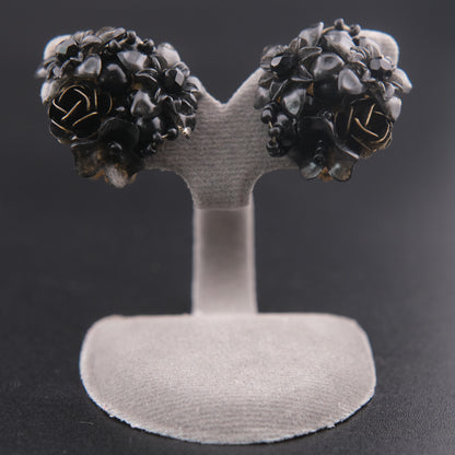 ❤️ Vintage Colleen Toland Black Floral Cluster Clip-On Earrings – Lucite & Enamel