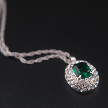 Emerald Green Crystal Pendant Necklace – Vintage Attwood & Sawyer (A&S) Silver Tone
