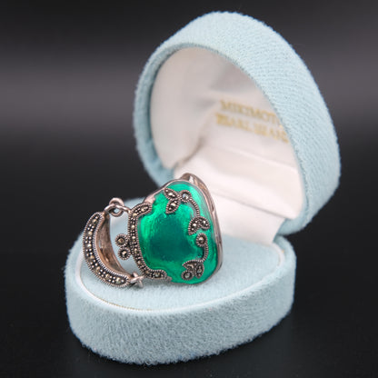 ❤️ Green Enamel Purse Pendant Victorian Style 925 Sterling Silver (Openable)