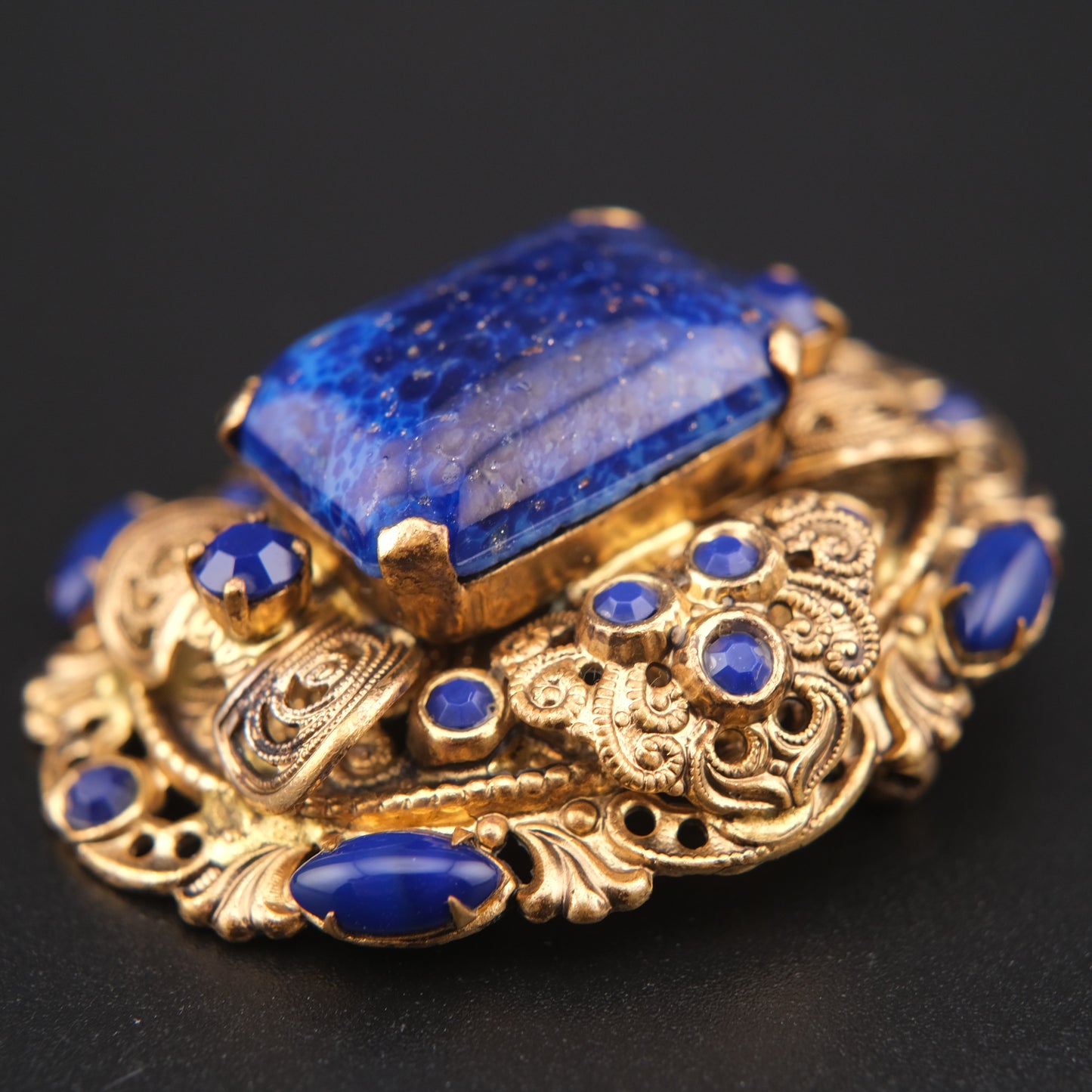 ❤️Vintage Ornate Blue Glass Filigree Brooch / Pendant – West Germany