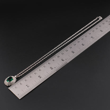 Emerald Green Crystal Pendant Necklace – Vintage Attwood & Sawyer (A&S) Silver Tone