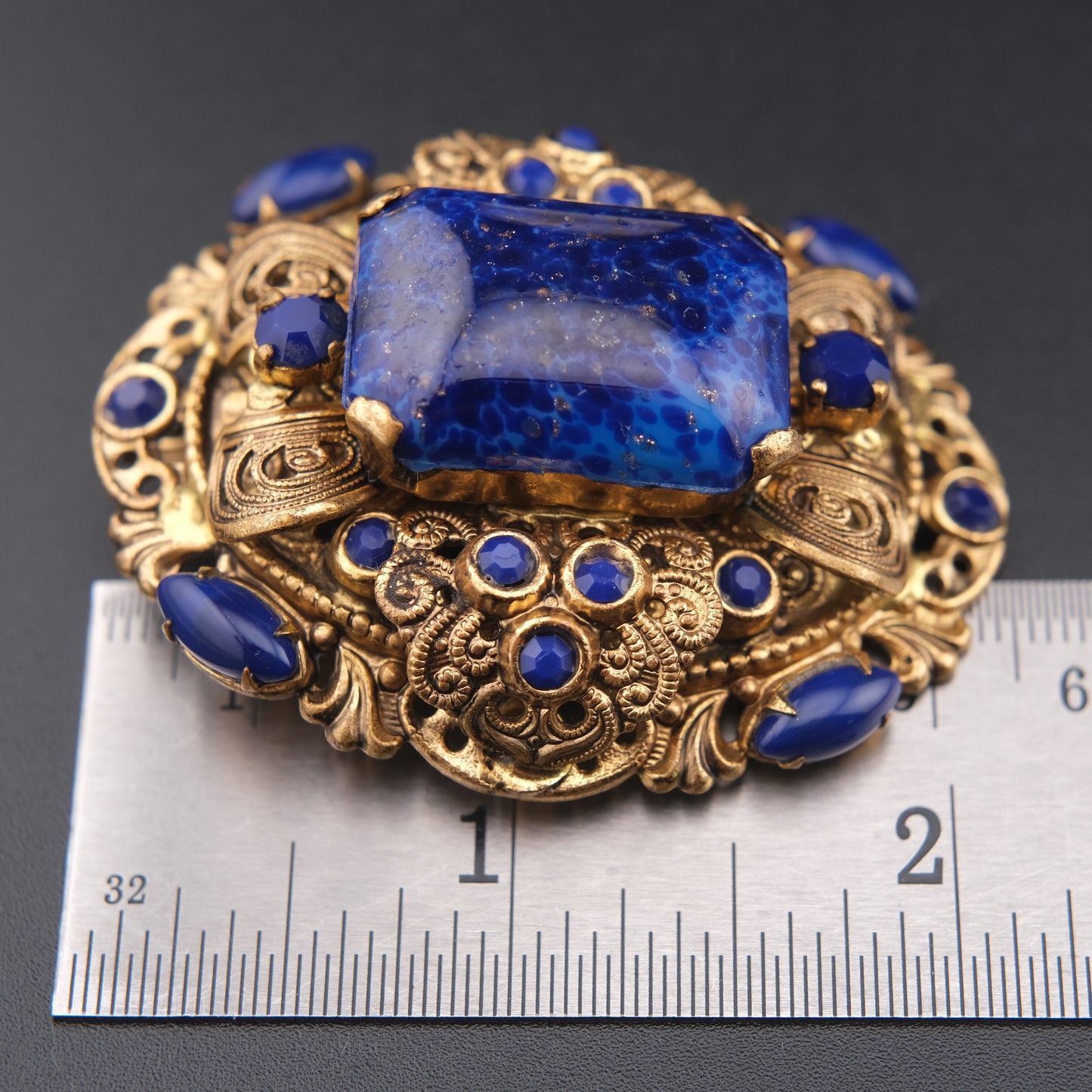 ❤️Vintage Ornate Blue Glass Filigree Brooch / Pendant – West Germany