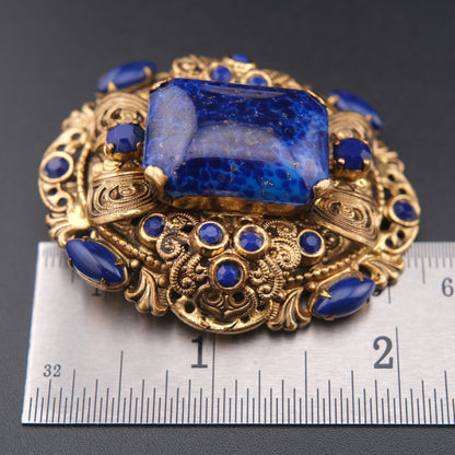 ❤️Vintage Ornate Blue Glass Filigree Brooch / Pendant – West Germany