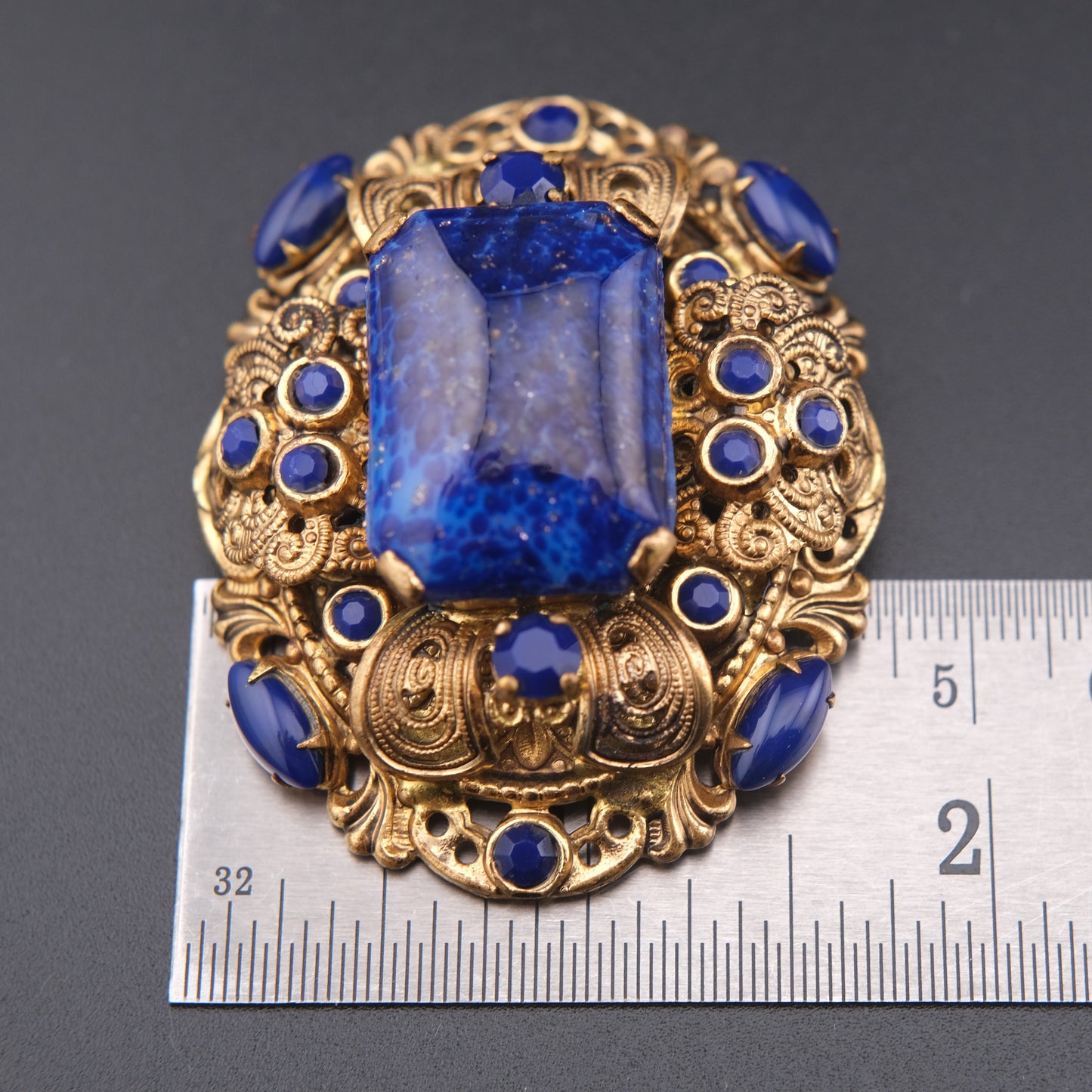 ❤️Vintage Ornate Blue Glass Filigree Brooch / Pendant – West Germany