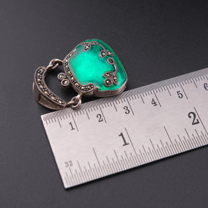 ❤️ Green Enamel Purse Pendant Victorian Style 925 Sterling Silver (Openable)